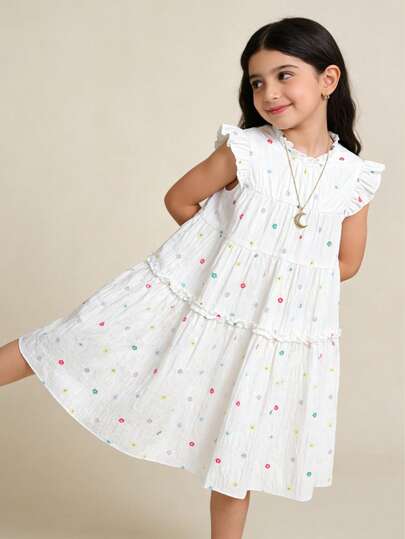 Balabala 女童荷叶边A字连衣裙，甜美夏日装扮