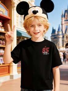 Disney Apparel Featuring A Double-Sided Design Of Lightning McQueen From Cars With The Number "95" Printed On It. This Soft, Breathable Short-Sleeve Crew Neck T-Shirt Is Perfect For Spring And Summer Wear, Ideal For Everyday Casual Wear, Vacations, Outdoor Activities, School Life, And Shopping Trips. It Also Makes An Excellent Gift For Boys And Girls. Every Child Deserves One. - màu đen - Xem 2