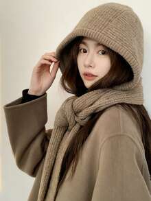 1. Topi Balaklava Besar Wanita, Topi dan Syal Rajut Terpadu - MultiWarna - View 3