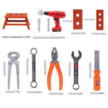 儿童建筑工具箱玩具套装，包含玩具钻头、拆卸工具和螺丝刀，培养儿童动手能力，模拟维修工具，可用于修理家用玩具，拼装玩具，男孩女孩皆宜的礼物，圣诞礼物 - 橘色 - 查看 3