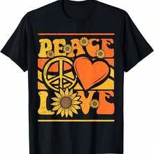 Hippie Peace Love Retro Suower Lovers T-Shirt - 黑色 - 查看 1