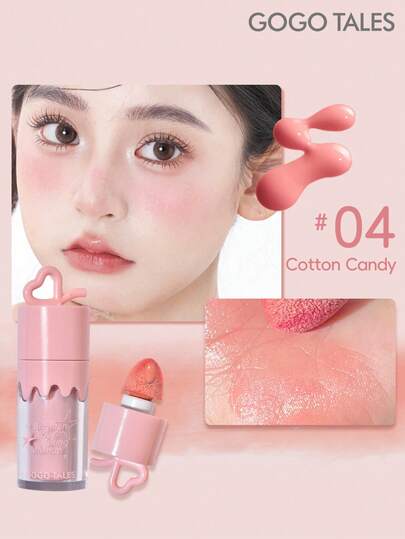 GOGO TALES 定妆玫瑰色液体腮红，哑光妆效 - Hush Hush 凝胶霜腮红，低饱和度腮红修容色，单色液体腮红，持久不褪色，高显色度，轻盈持久，GOGOTALES