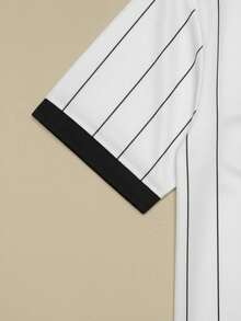 Ținută vintage cu mânecă scurtă, stil baseball, cu dungi, stil streetwear pentru bărbați - alb - Vizualizare 3