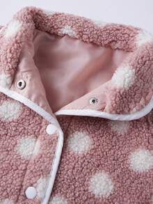 Womens Fall Winter Fleece Jacket Dot Pattern Long Sleeve Lapel Button Down Sherpa Coat - Deep Pink - View 3