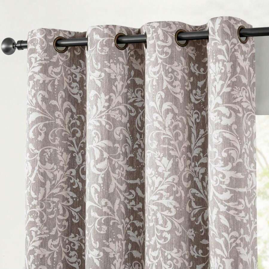 Jinchan Blackout Curtains For Bedroom, Taupe Grey Scroll Floral Patterned Curtains 108 Inch Length For Living Room, Vintage Art Deco Drapes, Thermal Insulated Window Curtains Grommet 2 Panels - ColorC - 查看 1