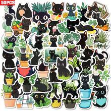 50pcs Creative Cartoon Hand-Drawn Plant & Cat Series Stickers, Suitable For Scrapbooking, Diaries, Laptops, Water Bottles, Cars, Etc. Faith-Based Design With Positive Messages, Great Gift - Multicolor - View 1