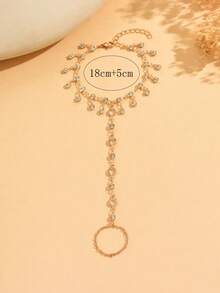 1pc Minimalist Gold Tone Finger Chain Bracelet, Versatile Tassel & Rhinestone Handmade Chain, Suitable For Daily Wear And Vacation Travel. Chain Length And Bead Count Are Random. - Gold - View 4
