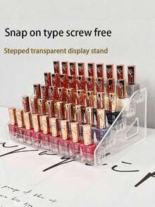 1pc Transparent Acrylic Multi-Layer Trapezoidal Display Desktop Display Shelf, Which Can Display Nail Polish, Cosmetics, Lipstick, Perfume, Jewelry, Used In Nail Salons - White - View 3