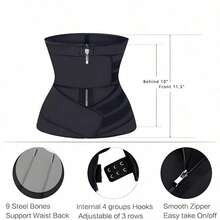 Women's Reversible Waist Trainer Belt, Zippered Tummy Control Body Shaper, Sports Compression Waist Cincher For Workout, Gym, Walking, Fitness, Daily Wear & Waist Support, Multiple Sizes - Black - View 6