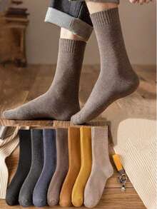 20双装男士加厚羊毛袜，冬季保暖袜，适合滑雪、骑行、户外运动，圣诞节/感恩节/新年礼物，日常穿着舒适，时尚户外跑步袜 - 彩色 - 查看 2