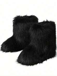 New Winter Warm Plush Faux Fur Snow Boots For Women - Dark Grey & Brown & Black Ankle Booties With Soft Lining, Cozy Slip-On Design For Cold Weather Outdoor & Indoor Wear Unisex Short Ankle Faux Raccoon Fur Snow Boots - Solid Classic Color, Super Smooth Fur Touches The Ground, Perfect For Christmas & Halloween, Y2K Style! Y2K Fashion Men's & Women's Snow Boots - Faux Raccoon Fur, Silky Smooth Floor-Reaching Fur, Solid Classic Shade, Ideal For Christmas & Halloween! Short Ankle Unisex Snow Boots With Faux Raccoon Fur - Solid Classic Color, Ultra-Smooth Fur Hits The Ground, Must-Have For Christmas & Halloween, Edgy Y2K Vibe! Christmas & Halloween Essential Faux Raccoon Fur Snow Boots (Unisex) - Solid Classic Hue, Smooth Fur Touches The Floor, Stylish Y2K Look! Y2K Short Ankle Snow Boots For Men & Women - Faux Raccoon Fur, Super Smooth Floor-Length Fur, Solid Classic Color, Great For Christmas & Halloween Celebrations! - 黑色 - 查看 6