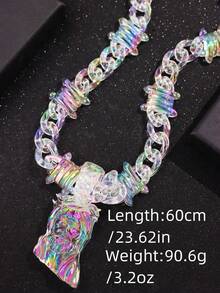 Jesus Portrait Pendant Necklace With Transparent Multicolor Acrylic Thorns Chain, Suitable For Men - Colorful - View 6