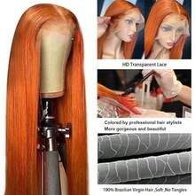 36 38Inch 350# Ginger Orange Lace Front Wig Human Hair Brazilian Virgin Straigth Lace Front Wigs Human Hair 250% Density 350# Colored Human Hair Wig 13x4 Transparent HD Lace Frontal Wig For Women 350# Colored Pre Plucked With Baby Hair - S350 - 查看 8