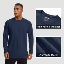 KEFITEVD Men's Long Sleeve Shirts UPF 50+ UV Sun Protection Athletic Shirts For Hiking Running Workout Rash Guard - 藏蓝色 - 查看 3