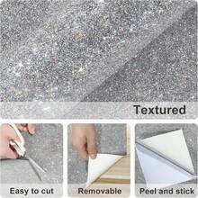 1 Roll 17.7inX196.8/118.1 Grey Glitter Wallpaper Stick And Peel Sparkling Wallpaper Vinyl Glitter Contact Paper Modern Removable Silver Glittery Bling Wallpapers Accent Wall Peel And Stick Countertops Furniture DIY - Grey - View 4