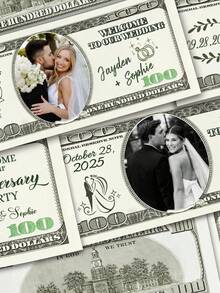 20/40/60/80/100pcs Customized Wedding Anniversary Fake Banknotes, Personalized $100 Bills With Your Photo, Engagement Party Game Prop Banknotes, Bachelorette Party Prop Banknotes, Novelty Fake Bills With Photo - Multicolor - View 2