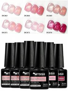 Mtssii 6pcs 7ml Nude Pink Jelly Crystal Gel Nail Polish Set Acrylic Translucent Nude With Sheer Ice Clear Effect Nail Glue Spring Summer Semi Permanent UV Gel Varnish Diy French Manicure Nail Art For Home Salon Gift For Women - 彩色 - 查看 1