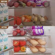 theaoo Organizador de huevos para refrigerador, contenedor de huevos enrollable automtico para refrigerador, dispensador de huevos de plstico transparente, organizador de huevos apilable con bandeja - claro+paquete de 1 - Ver 7