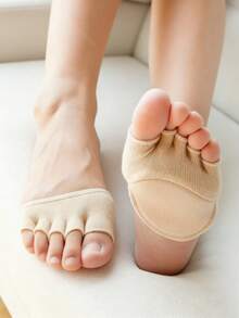 1 Pair Soft Cushioned Anti-Slip Toe Socks, Relieve Foot Pain, Lightweight Open Toe Socks Suitable For Yoga, Dance And Daily Use/Foot Pain Relief/Skin-Friendly - Beige - View 3