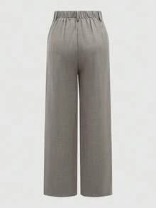 SMILE CHIC 复古高腰西装裤，适合春夏穿着，宽松显瘦垂坠面料，轻盈透气直筒阔腿裤，休闲通勤日常百搭单品。 - 燧石 - 查看 9