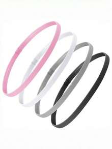 4pcs Solid Color Casual ABS Plastic Elastic Sports Headbands, Thick Non-Slip Unisex Yoga Running Fitness Stretchy Hairbands, Suitable For All Seasons - Multicolor - View 8