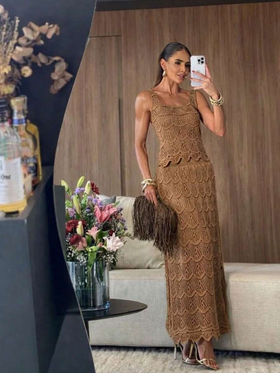 Tuscan Long Elegant Party Set For Women - Mocha Brown - View 1