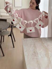 1件情人节心形留言横幅，带蝴蝶结；毛毡信封花环，带心形吊坠；新娘送礼会/婚礼装饰横幅背景；柔软的马黛茶染色乡村派对用品；婚礼/生日派对用品；房间背景装饰；新年礼物；母亲节；复活节 - 彩色 - 查看 2