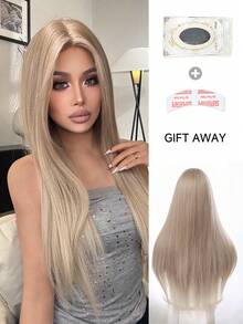 30 Inch Long Straight Lace Front Wig, Natural Looking Realistic Synthetic Hair Wig, Suitable For Daily Wear - Gold - View 5