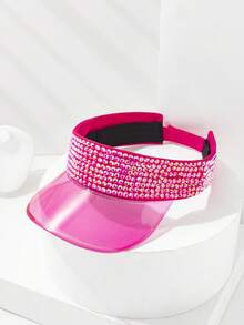1 pieza Sombrero de sol con borde transparente y decoración de rhinestones, adecuado para deportes y actividades al aire libre, verano, vacaciones, festivales - Multicolor - Ver 13
