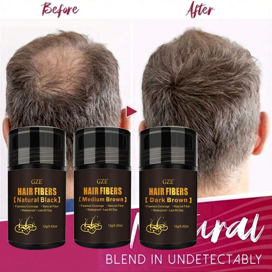 12克/0.42盎司男士增发纤维，天然防水增发纤维，瞬间增加头发蓬松度，遮盖稀疏头发、秃顶和发际线后移，全天定型，完美遮盖，天然纤维粉 - 彩色 - 查看 1