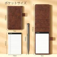 WEMATEメモ帳 A7 横罫縦型‐ドット入り‐時間スケジュール‐10個セット 撥水カバー1枚 金属ボールペン1本 4種類内ページ8冊 カードポケットandペンホルダー付き 会議メモ帳 日々の記録-ローズゴールド - ブラウン - チェックする 5