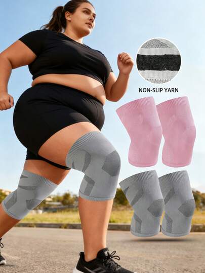 2只装 - 加大码高弹力护膝，XL-3XL 码，透气压缩护膝，采用防滑纱线制成，大关节稳定器 - 灰色和粉色可选，适合超重男女跑步、骑行、登山和慢跑。