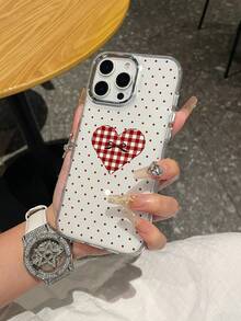 1pc Valentine's Day Plaid Bow Polka Dot Pattern Background Metal Frame Shockproof TPU Phone Case, Suitable As A Gift Compatible With Apple Xs/Xsmax/Xr/11 12 13 14 15 16 17pro/Promax/14 15 16plus - Multicolor - View 2