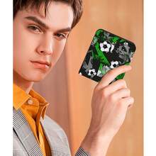 青少年男孩酷炫钱包，足球主题印花，耐用面料，拉链封口，带零钱包、透明证件窗口、信用卡和现金隔层，时尚设计，适合男孩，可用于工作、旅行和商务出行。 - 均碼 - 查看 9