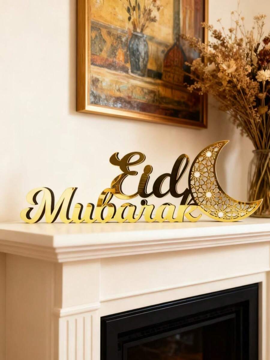 1 món đồ trang trí Eid Mubarak, hình trăng lưỡi liềm bằng gỗ 2026 dùng để trang trí bàn ăn trong tháng Ramadan, chữ cái bằng acrylic vàng, quà tặng Ramadan trong nhà bằng tiếng Ả Rập, đồ trang trí nhà cửa, lò sưởi, văn phòng theo phong cách Hồi giáo. - Nhiều màu - Xem 1