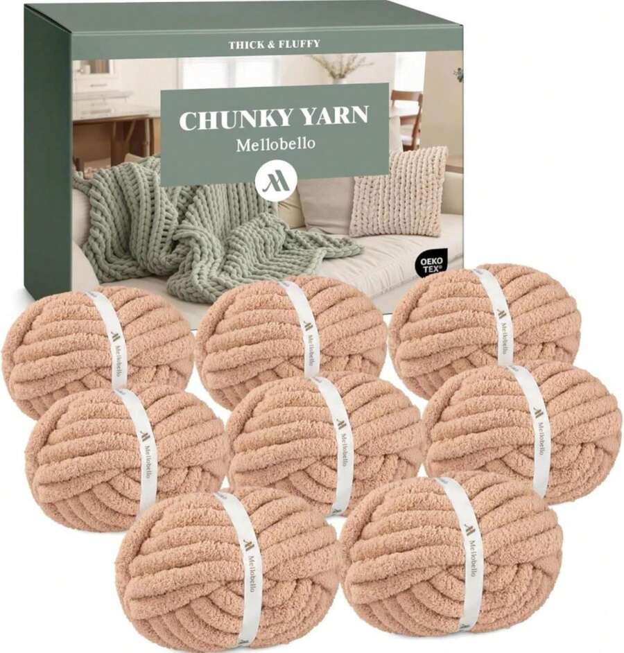 Jumbo Chenille Chunky Yarn For Crocheting - Super Bulky Fluffy Chunky Yarn For Hand Knitting - Extra Thick Soft Blanket Big Yarn 12 Jumbo Pack (27yds,8 Oz Each Skein) - ColorE - 查看 1
