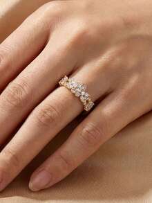 Hộp quà sang trọng, nhẫn hình hoa sen đính đá Cubic Zirconia, trang sức dự tiệc cưới, dạ hội dành cho nữ, chất liệu đồng cao cấp không phai màu, không gây dị ứng, thích hợp làm quà tặng dịp lễ. - Vàng - Xem 2