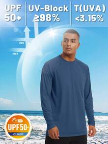KEFITEVD Men's Long Sleeve Shirts UPF 50+ UV Sun Protection Athletic Shirts For Hiking Running Workout Rash Guard - 藍灰色 - View 2