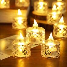 3/12/24pcs Indoor Decorative Crystal Diamond Shaped LED Electronic Candle Lights, Battery Powered Flameless Candle Lights, LED Decorative Tea Candle Lights (Batteries Included), Suitable For Wedding, Dining Table, Holiday Decoration, Valentine's Day Party Decoration - 無色 - 查看 2