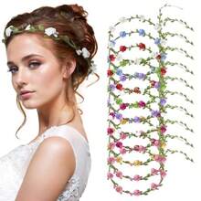 QY- Flower Crown Fairy Headband Fairy Crown Floral Wreath Headband Bohemian Style For Women Girls Wedding Party Vacation Floral Flower Garland Headwear Headbands Greenery 9 Colors 10pcs One Size -3788 - 9種顏色10件 - 查看 1
