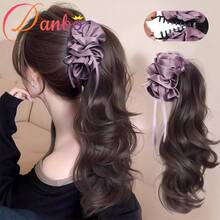 女士优雅紫色玫瑰香蕉夹马尾辫发夹 - 卷曲波浪发圈发夹，适合派对、婚礼、日常 - 打造正式和休闲蓬松发型，派对发饰，花朵发夹，牢固固定 - 彩色 - 查看 1