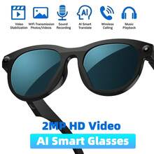 SENBONO AI智能眼镜，配备200万像素摄像头、高清视频、蓝牙智能眼镜，支持实时翻译、开放式设计、超长续航（适用于音乐和通话）、内置麦克风和扬声器、高清语音通话、HiFi音乐眼镜 - 黑色 - 查看 2