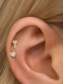 1pc 925 Sterling Silver Small Heart Flat Bottom Earring Stud | Cartilage Earring | Low Allergy Gold Flat Earring Stud | Flat Lip Ring | Suitable For Women's Daily Wear | Sold Individually (Not A Pair) - Multicolor - View 2
