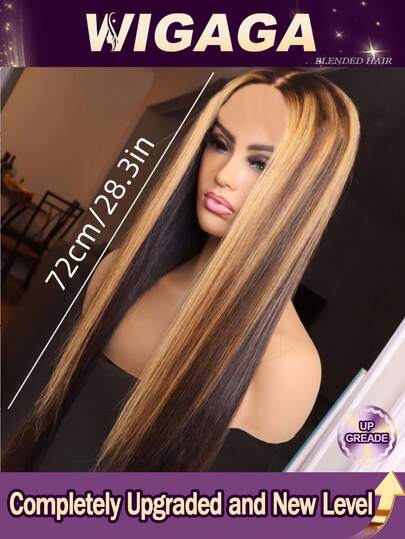200% Plus Density 13X4 Lace Front Wigs And 5*5 Lace Closure Wig Put And Go Glueless Wig 32 Inch HD Bone Straight HD Lace Wigs Natural Swiss Pre Plucked Transparent Lace 4/27 Honey Blonde Color Human Blended Hair Wigs With Baby Hair High Temperature Resistant Fiber Wig For Women