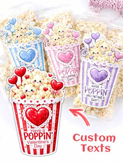 6/14/25pc Personalized Customization Happy Valentine'S Day Popcorn Wrapping Stickers | Custom Name Or Text, Waterproof, Ideal For Gifts, Envelopes, Baked Goods, Drinks, Crafts, Scrapbooks, Party Favors & Daily Office Supplies,Valentine's Day Gift,Customized Popcorn Valentine Sticker
