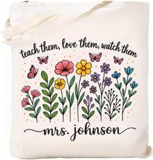 NAZENTI Custom Teacher Tote Bag, Personalized Teacher Appreciation Gifts Canvas Tote Bag, Teachers Women - 設計 6 - 查看 9