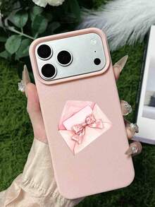 Bow-Knot 1pc Pink Faux Leather Texture Phone Case With Painted Pink Valentine's Envelope Pattern, Compatible With IPhone 11/12/13/14/15/16/17 Pro Max, Galaxy S23 Ultra/A14/A24, Redmi Note 12 Pro - Multicolor - View 1