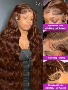 30 Inch Chocolate Brown Lace Front Wig 250 Density 13x4 HD Body Wave Human Hair Wig For Women With Baby Hair Glueless Human Hair Wig Brazilian Virgin Human Hair Wig Dark Brown Colored 13x4 Lace Frontal Wigs For Women Human Hair Pre Plucked - S4 - 查看 3
