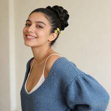 女士凌乱发髻发夹，凌乱波浪卷发发髻接发，蓬松盘发发髻夹式合成假发马尾接发