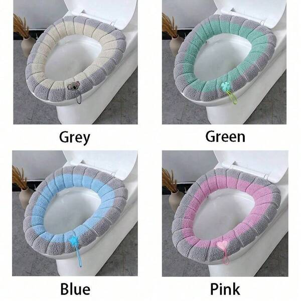 1 Pc/2 Pcs/4 Pcs Thickened Toilet Seat Cover, Removable Toilet Seat Pad, Warm Knitted Universal Toilet Seat Cover, Washable Toilet Seat Pad, Soft Winter Toilet Seat Cover, Toilet Accessories